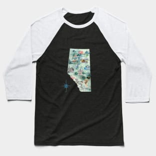 Illustrated Alberta, Canada Map Baseball T-Shirt